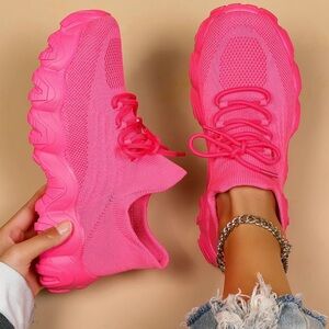 Hot Pink 40/9 Low Top Lightweight Breathable  Slip on Tie Up Sneaker